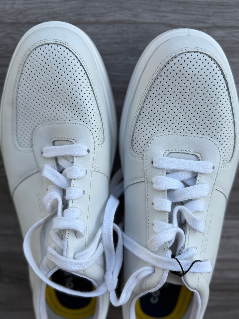 Cole Haan Men's GrandPro Rally Laser Cut Perforated White Leather Court Sneakers - Picture 4 of 9